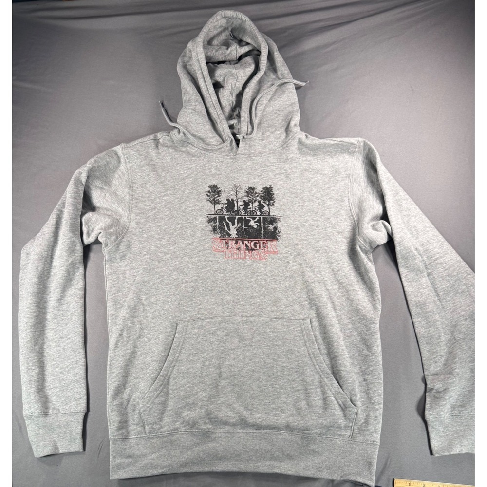 Stranger Things Heather Gray Graphic Hoodie Upside Down Silhouette Pullover S